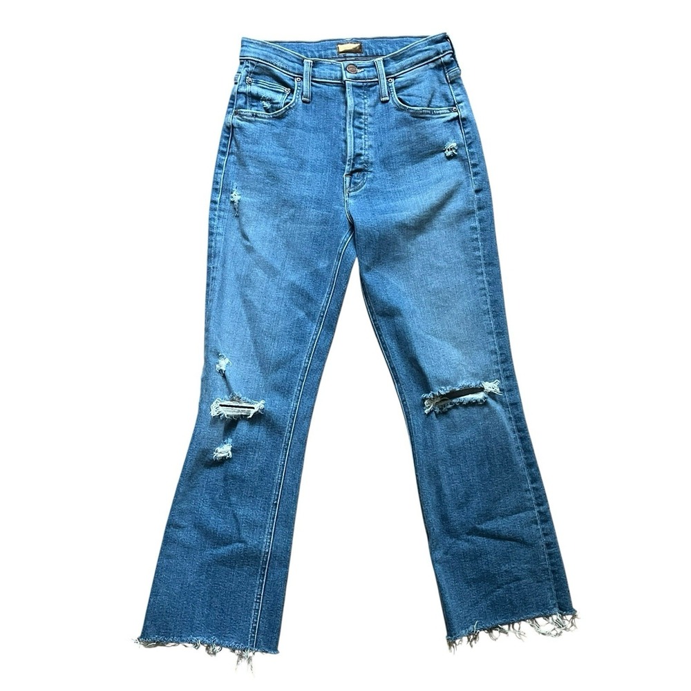 MOTHER The Tripper Ankle Fray Jeans Women Size 24 Blue Denim High Rise Flare